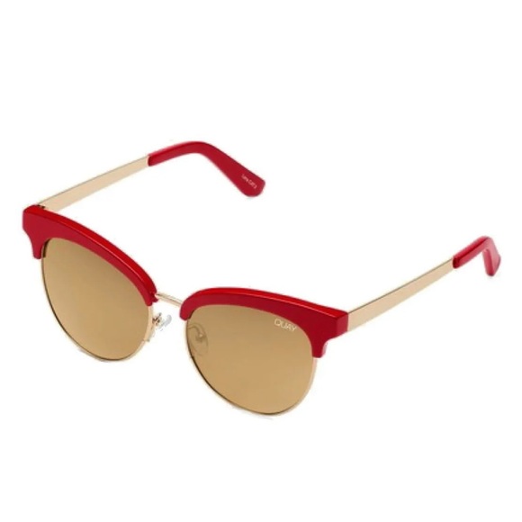 Quay RX Friendly Sunglasses Red Frames Brown Lens Semi Cat Eye Gold Trim NWT - Picture 4 of 11